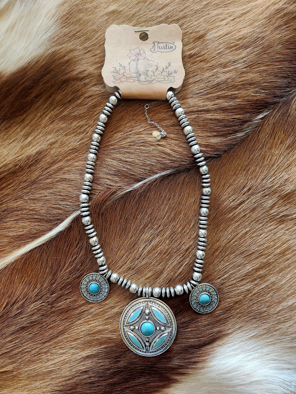 Justin Boots Silver-Tone Necklace with Turquoise Accents